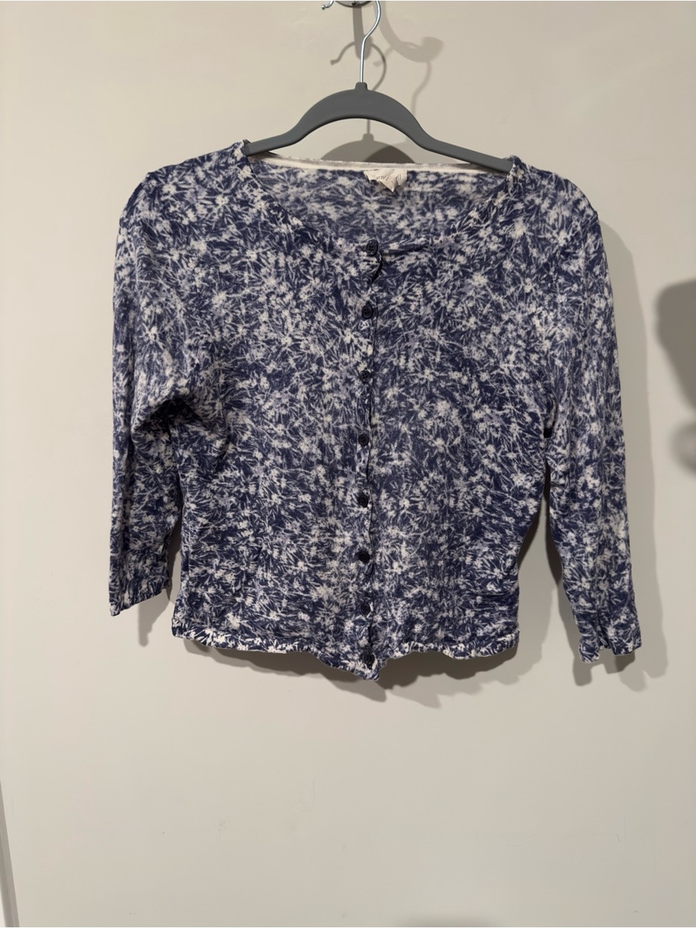 Garnet Hill Navy & White Marled Button-Front Cardigan